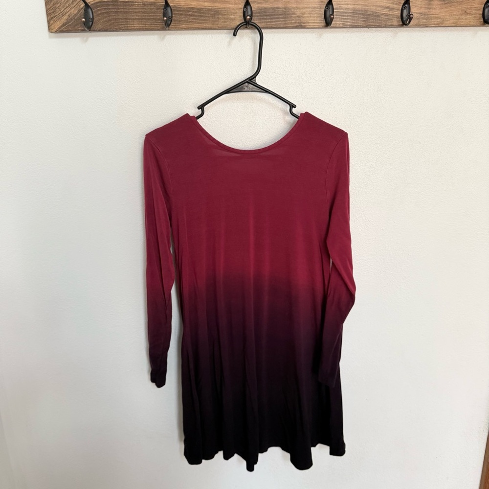 Alya Burgundy Ombre Long Sleeve Mini Dress
